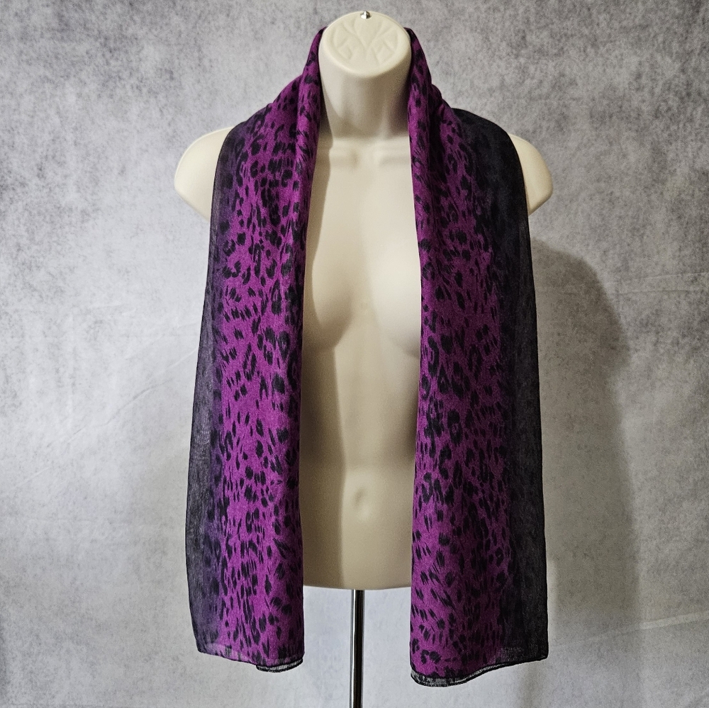 VINTAGE Lightweight Sheer Ombre Leopard Print Scarf - Picture 4 of 8
